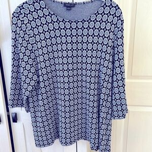 J. Jill Top Blouse Floral Medallion Wear ever Jacquard 3/4 Sleeve Sz L